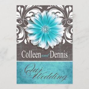 Invitation Gerbera Daisy Scroll 1 Mariage turquoise tableau n