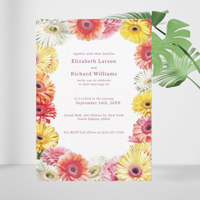 Invitation Gerbera Floral coloré Mariage d'aquarelle (Créateur téléchargé)