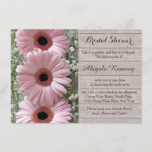 Invitation Gerbera marguerite rose sur Fête des mariées bois
