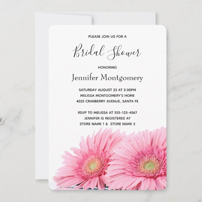 Invitation Gerbera Rose Daisies Élégante Fête des mariées pho (Devant)