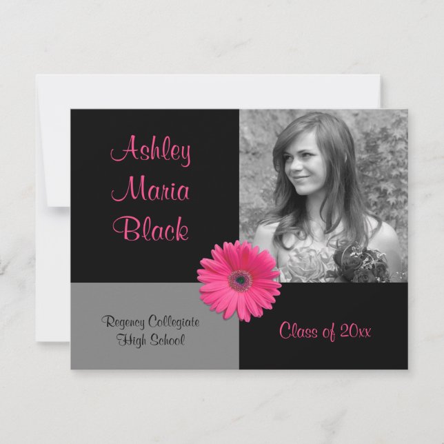 Invitation Gerbera Rose Daisy Funky Photo Graduation (Devant)
