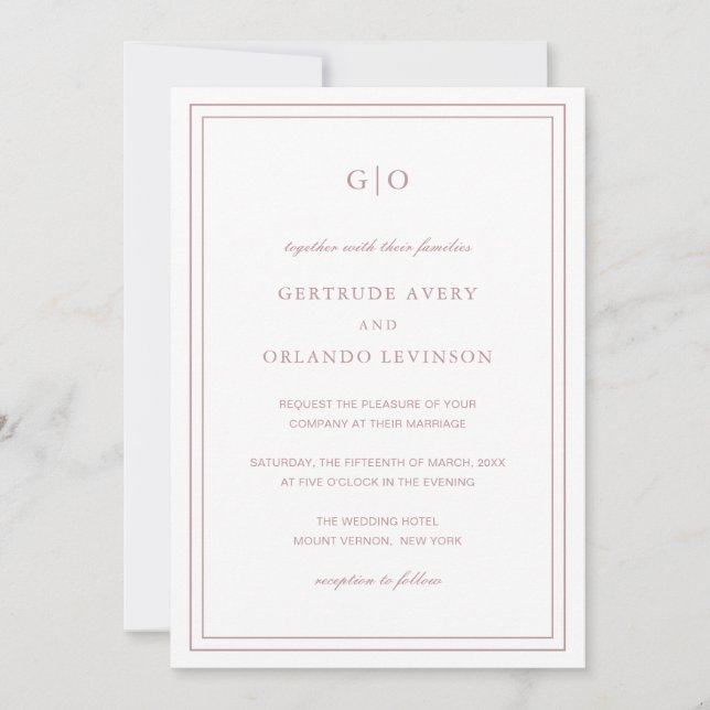 Invitation Gertrude Dusty Rose Classique Mariage élégant (Devant)