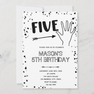 Invitation Geste de la main noir blanc 5ème anniversaire