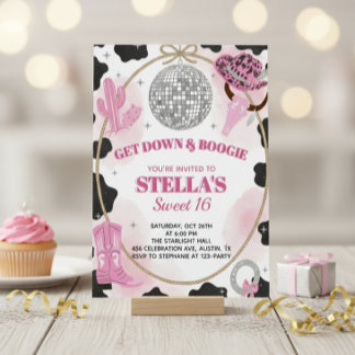 Invitation Get Down & Boogie Disco Cowgirl Sweet 16 Birthday