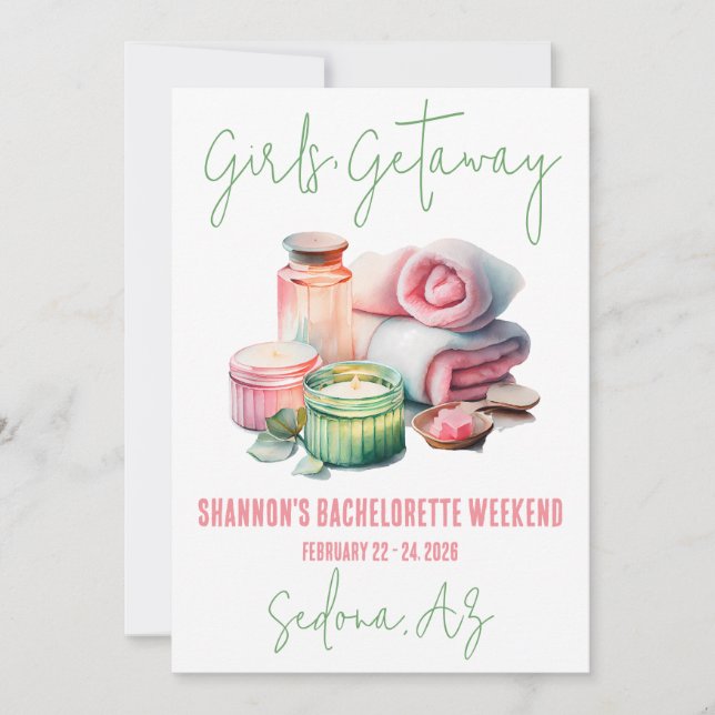 Invitation Getaway, Spa, Bachelorette Weekend Party (Devant)