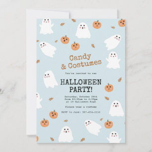 Invitation Ghost & Citrouille Blue Halloween Party