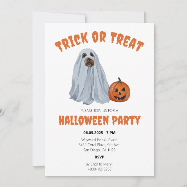 Invitation Ghost Dog Halloween Tricoter ou Treat Party (Devant)