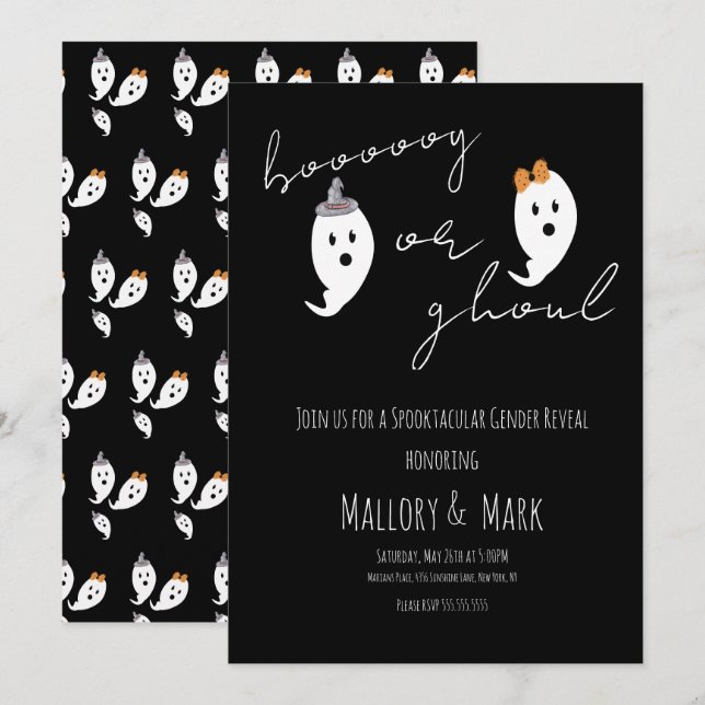 Invitation Ghost Ghoul Halloween Genre Reveche Party Noir (Devant / Derrière)