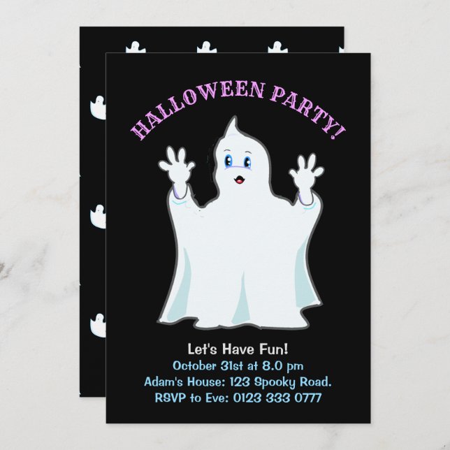 Invitation Ghost Ginger Halloween (Devant / Derrière)