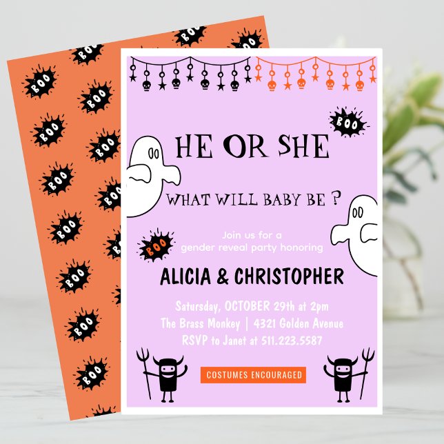 Invitation Ghost Pink Orange Octobre Halloween genre (Ghost-Pink-Orange-October-Halloween-gender-reveal-Invitation-1)