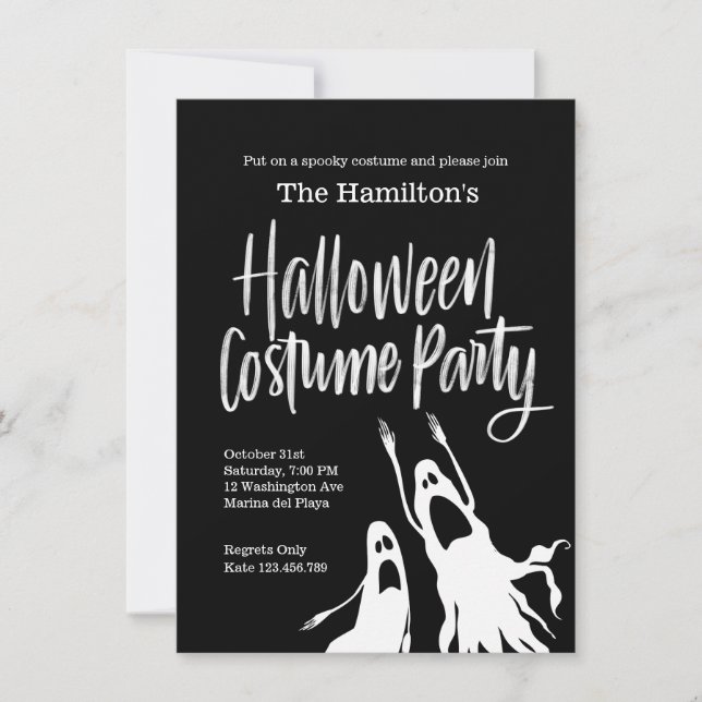 Invitation Ghosts Gouls Black White Halloween Costume Party (Devant)