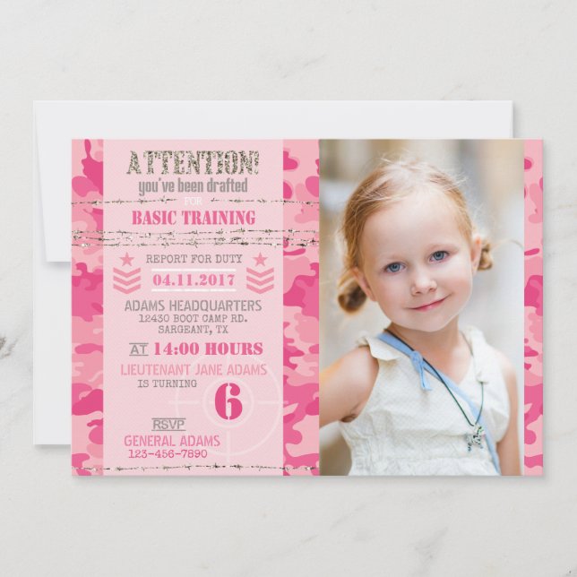 Invitation GI Jane Army Camouflage Military Birthday (Devant)