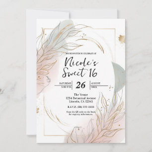 Invitation Gilded Gold Sage & Blush Botanical Sweet 16