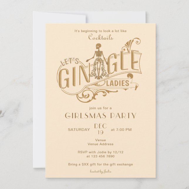 Invitation Gin-Gle Girlsmas Dames Cocktail Noël (Devant)
