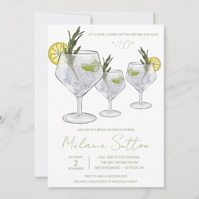 Invitation Gin & Tonic, Cocktail, Boissons, Fête des mariées (Devant)