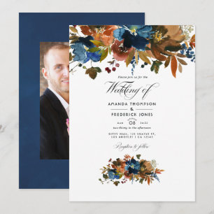 Invitation Ginger et Navy Floral Mariage Photo