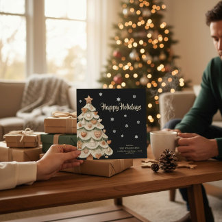 Invitation Gingerbread Christmas Tree Snowflake Holiday Card