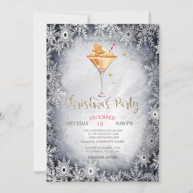 Invitation Gingerbread Cookie, Boire, Snowflakes Noël (Devant)