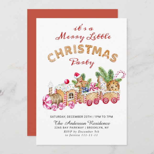 Invitation Gingerbread Cookie Merry Little Christmas Party (Devant / Derrière)