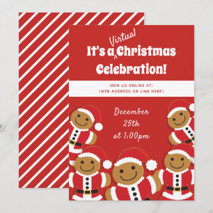 Invitation Gingerbread Cookie Père Noël Rouge Noël virtuel