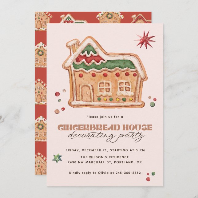 Invitation Gingerbread House Decorating Party Christmas (Devant / Derrière)