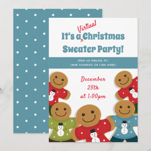 Invitation Gingerbread Man Sweet Blue Virtual Christmas