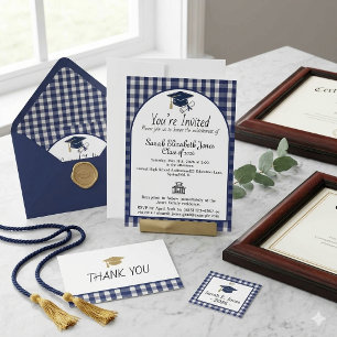 Invitation Gingham à carreaux bleu marine Arch Promotion 2026