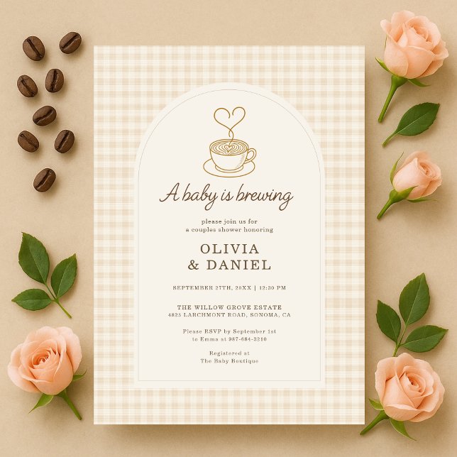 Invitation Gingham Baby is Brewing Coffee Couples Shower (Créateur téléchargé)