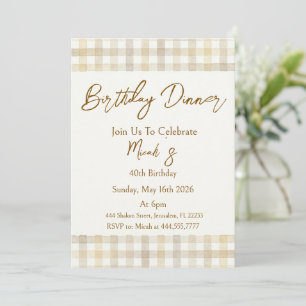 Invitation Gingham Beige Marron Blanc Rustique Simple Vintage
