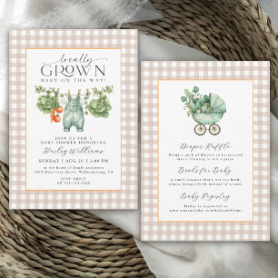 Invitation Gingham beige neutre de fabrication locale pour Ba