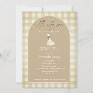 Invitation Gingham Beige Petit Oie Marron Ruban Baby Shower