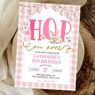Invitation Gingham Boho Floral Hop sur Bunny Anniversaire