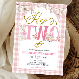 Invitation Gingham Boho Floral Hop Two It Anniversaire