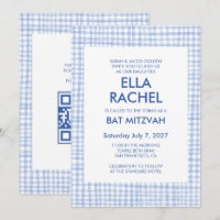 Gingham Chic Bar Mitzvah moderne CODE QR personnal