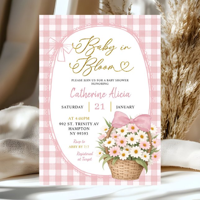 Invitation Gingham Coquette Daisy Baby in Bloom Baby Shower (Créateur téléchargé)