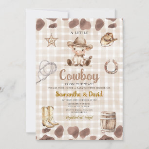 Invitation Gingham Cowboy arrive Baby Shower 
