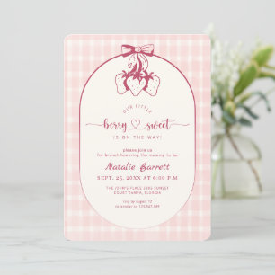 Invitation Gingham Fraise Bébé Douce Baby Shower