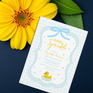 Invitation Gingham Garçon Bébé Sprinkle Gouttelettes d'Eau