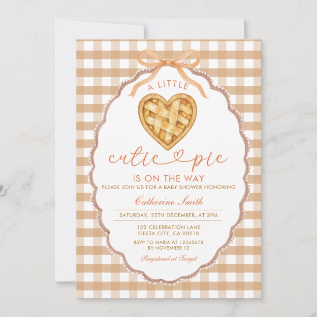 Invitation Gingham Heart Cutie Pie is on the way Baby Shower (Devant)