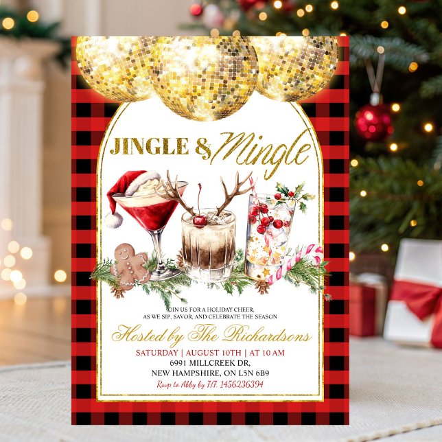 Invitation Gingham Jingle Mingle Christmas Cocktail Party (Créateur téléchargé)