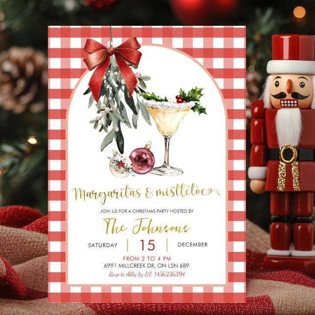 Invitation Gingham Margaritas And Mistletoe Friendsmas Party (Créateur téléchargé)