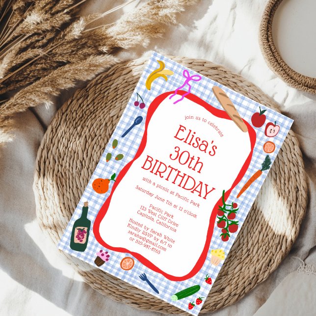 Invitation Gingham Picnic Modern Cute CUSTOM BIRTHDAY PARTY (Gingham Picnic Modern Cute CUSTOM BIRTHDAY PARTY Invitation
)