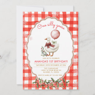 Invitation Gingham Silly Goose 1er Anniversaire Hiver Noël
