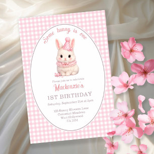 Invitation Gingham Some Bunny a un an Anniversaire Personnali