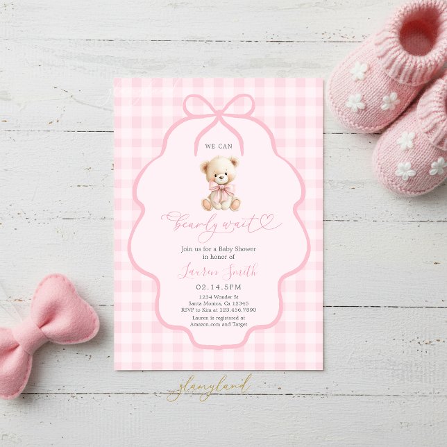 Invitation Gingham Teddy Bear Girl Baby Shower (Créateur téléchargé)