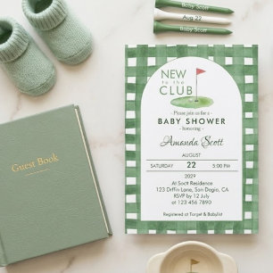Invitation Gingham Vert Nouveau Au Club De Golf Baby Shower