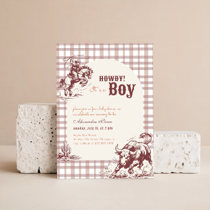 Invitation Gingham Vintage Western Petit Cowboy Baby Shower