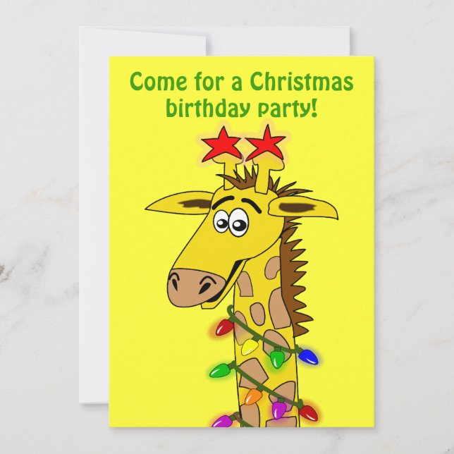 Invitation Girafe Amusante avec des lumières Noël lunaire (Devant)
