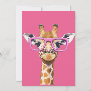 Invitation Girafe aux lunettes roses