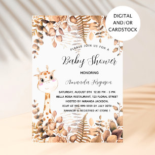 Invitation girafe baby shower eucalyptus jungle boisée